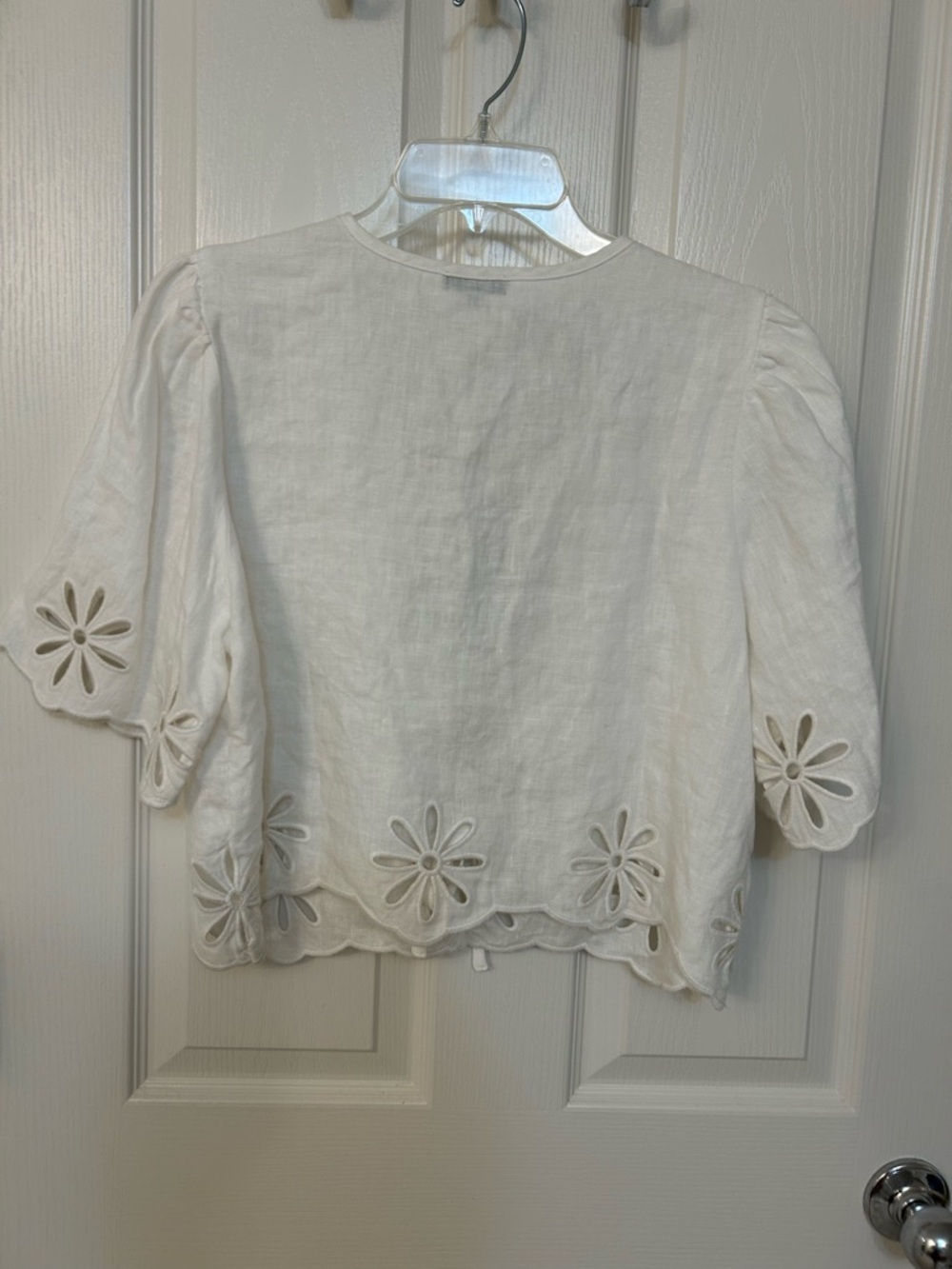 Rails Pari Linen Tie-Front Eyelet Crop Top in White Size L - Picture 10 of 10